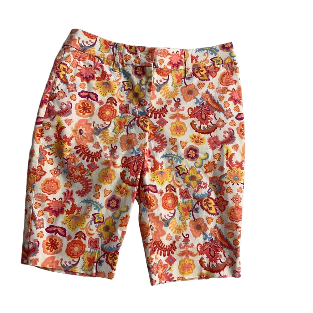 Talbots Multicolor Floral Print Knee Length Belt Loops‎ Bermuda Shorts Petite 2